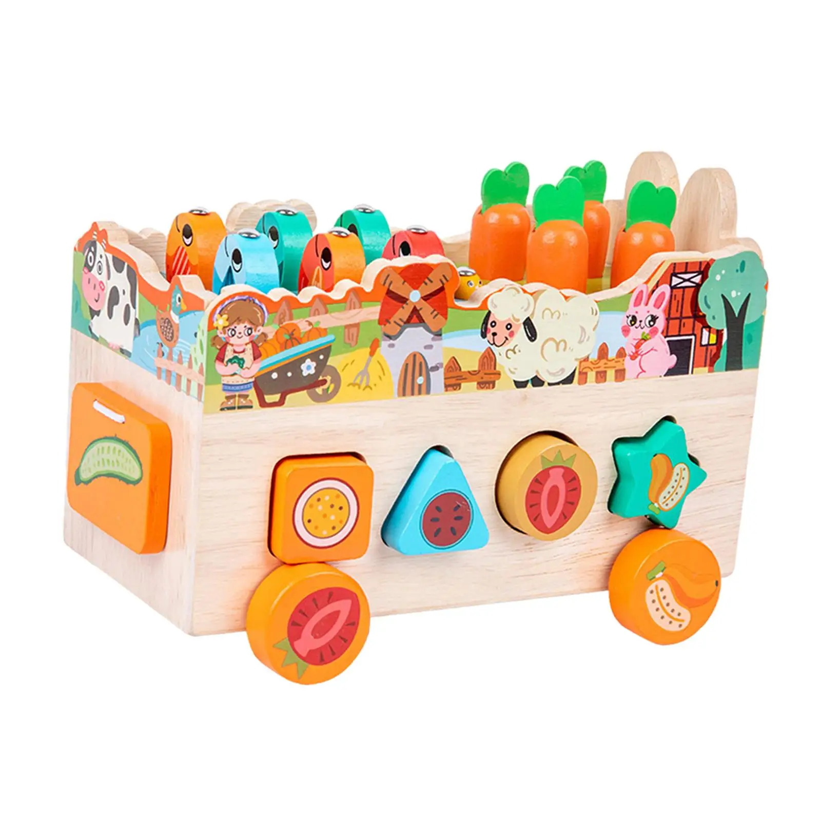 

Colors Wooden Handicraft Toy Fine Motor Skill Farm Animal Cart Toy for Kindergarten Gifts Preschool Boy Girl Children