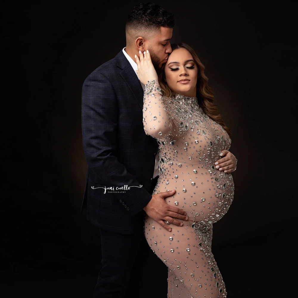 Sexy Maternity Shoot Dresses Goddess Bright Diamond Stretch Fabric Pregnancy Photography Dress Women Maxi Gown For Photo Props