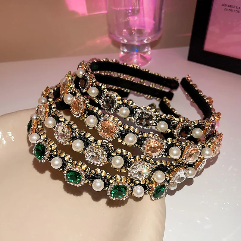 الفاخرة لامعة كاملة حجر الراين Headbands تقليد اللؤلؤ العصابات الشعر أغطية الرأس للنساء حفل زفاف إكسسوارات الشعر مجوهرات
