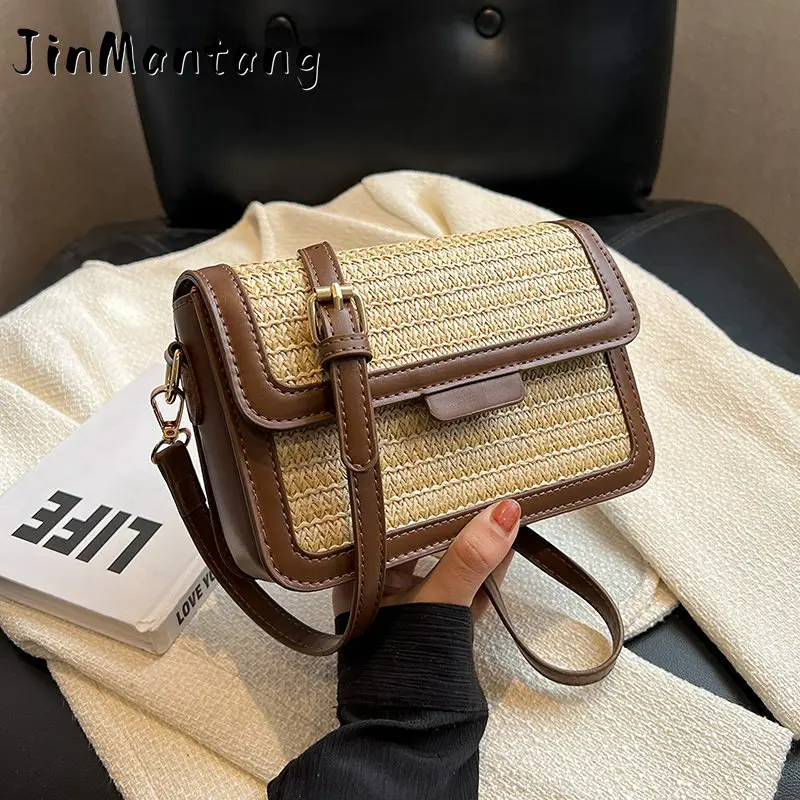 Jin Mantang Small Straw Flap Bags for Women 2023 Summer Crossbody Bags