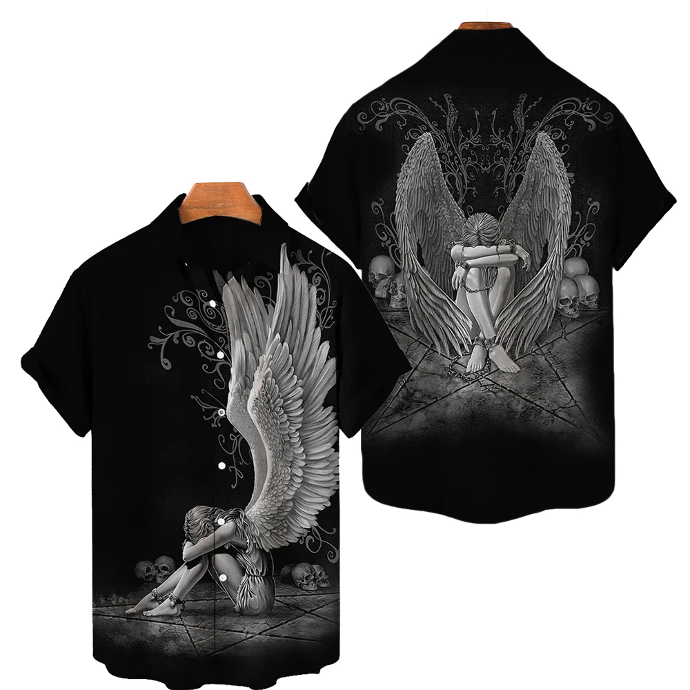

2023 Summer 3D Print Men's Women's Hawaiian Shirt Breathable Men's Shirt Short Sleeve Oversized Skull Character 5XL Sleeve Style