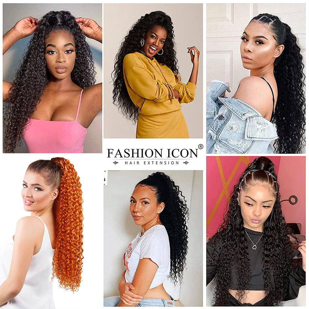 Synthetc Long Afro Kinky Curly Ponytail Hair Extension Ponytail Water Wave Ombre Drawstring Hair Clip In Extension fake hair extensions