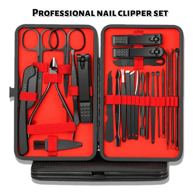 Ensemble professionnel de 7/10/12/18/20/24 pièces pour manucure et pédicure, en acier inoxydable, avec étui en cuir portable 1