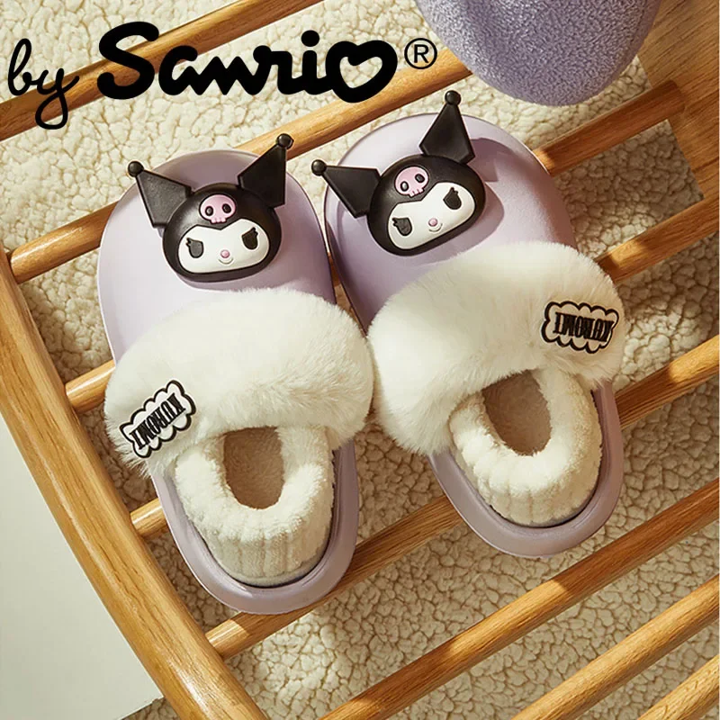 

2023 Sanrio Stuff Kuromi Melody Cotton Women Shoe Plush Slippers Home Winter Thickened Warm Anime Kawaii Things Cute Items Girls