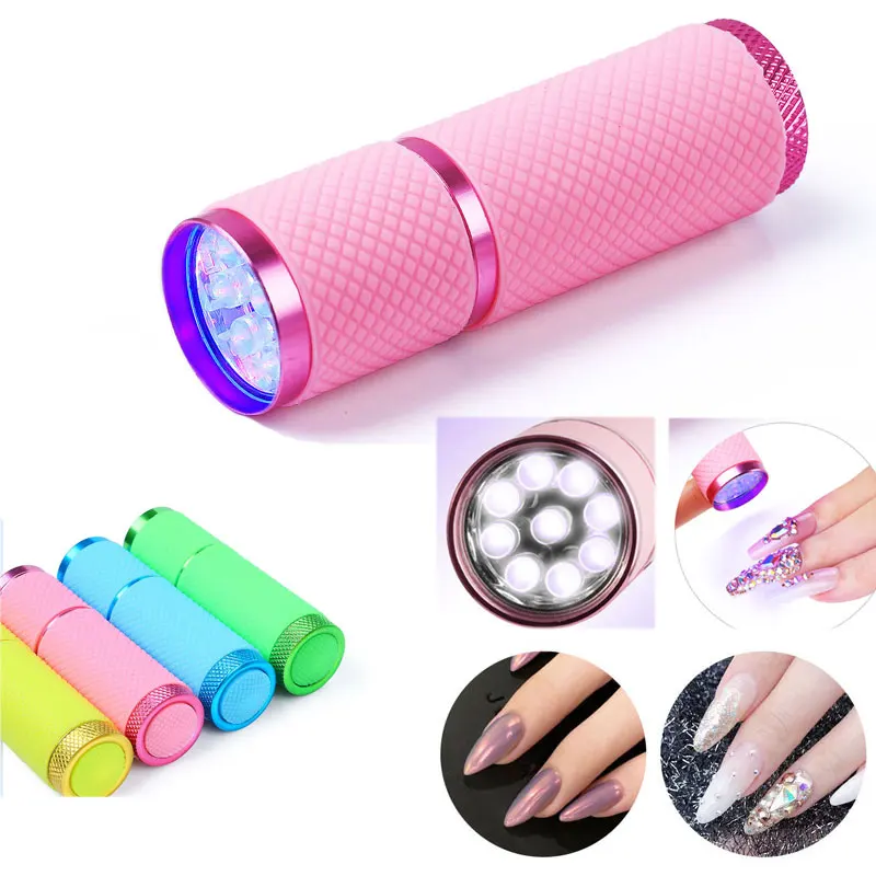 

Mini UV Flashlights Nail Dryer 9 LED Lights Portable UV Torch Lamp For Nail Gel Curing Manicure Tools 4-Colors Detector Lamps