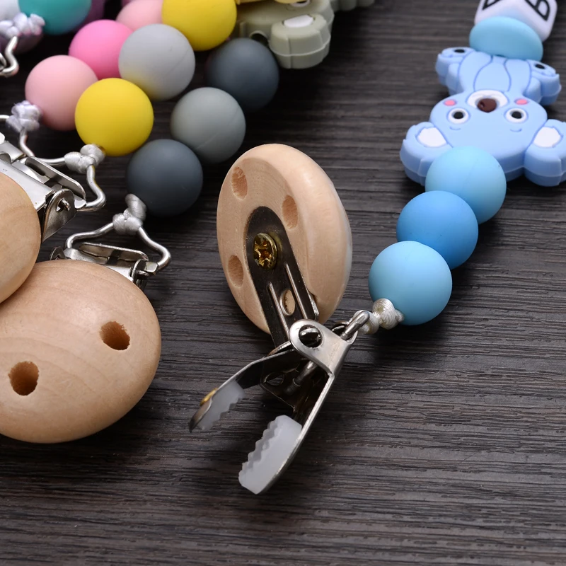 Baby Beech Teether Pacifier Clips Personalized Name Silicone Teether Geometric Crochet Beads Chain Pacifier Clips Nipple Clip 6