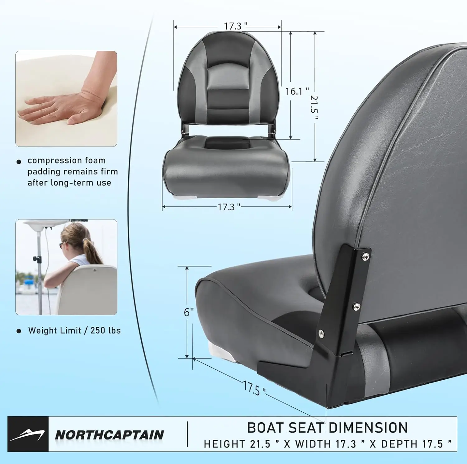 A Pair of Marine High Back Folding Fishing Boat Seat,Stainless Steel Screws Included