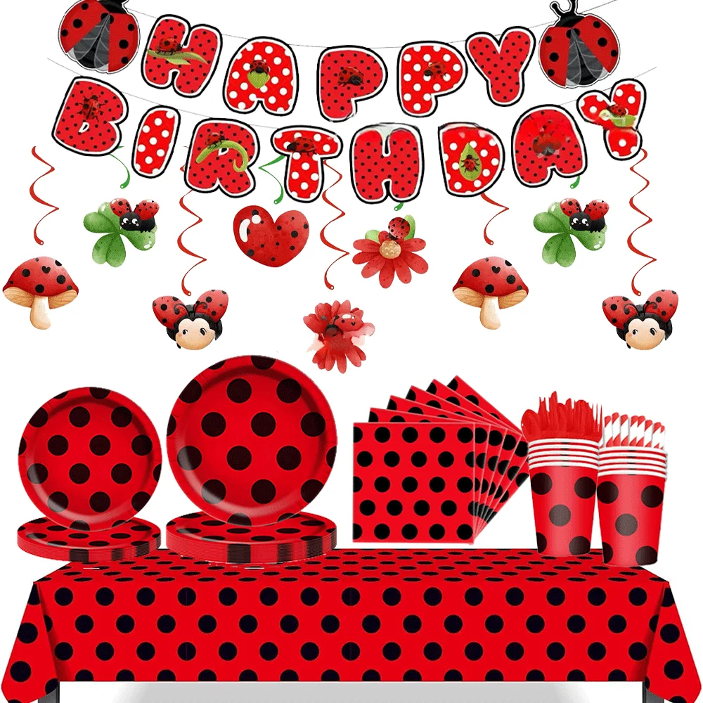 Marienkäfer Party Geschirr Pappteller Tasse Serviette Alles Gute zum Geburtstag Banner Kuchen Dekoration Miraculous Marienkäfer Geburtstag Dekor Zubehör