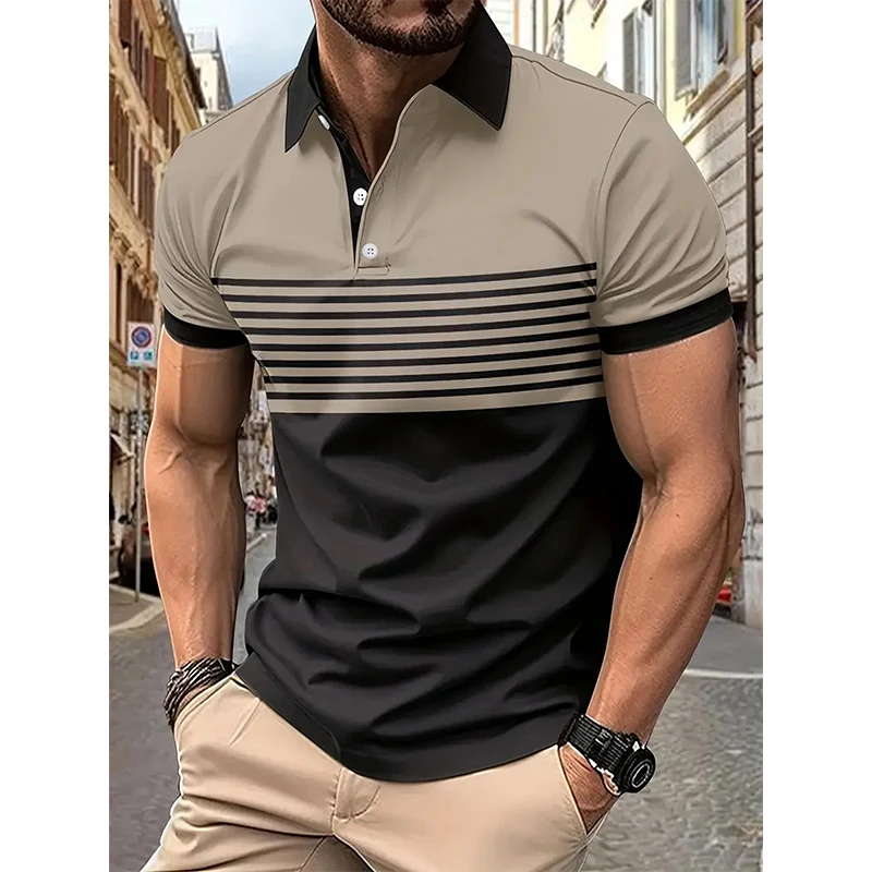 Men's fashion short -sleeved striped stamps Poloshan casual lapel POLO shirt