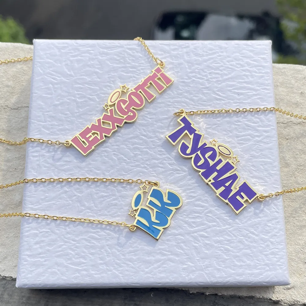 

Lulu's Colorful Enamel Custom Name Necklace For Women Personality nameplate pendant Necklace Girl Stainless Steel Jewelry Gift