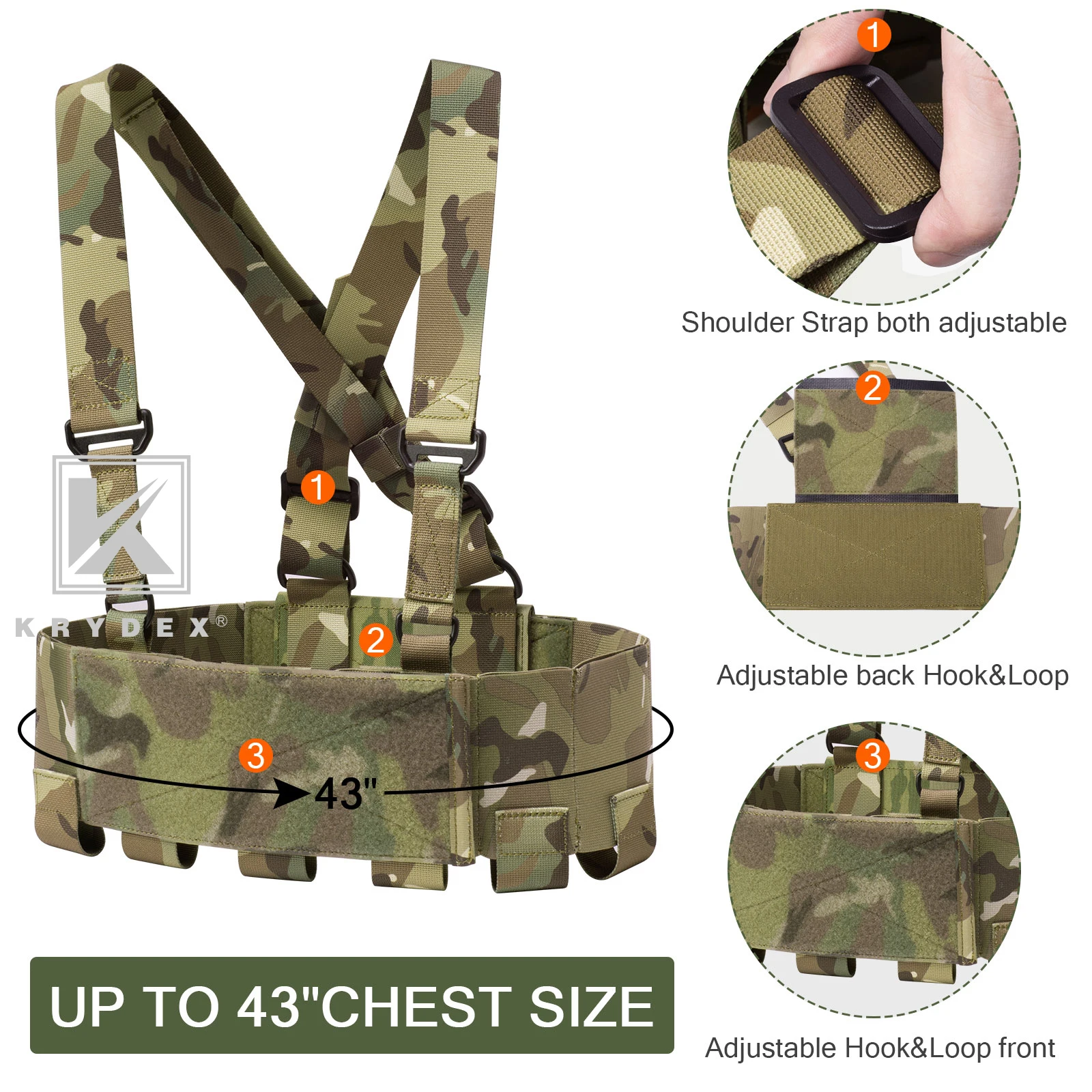 KRYDEX Tactical 556 Ready Chest Rig Concealed Carry Low Vis Elastic Cummerbund 5.56 Rifle & 9mm Pistol Chest Vest