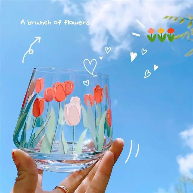 glass cup with girly heart tulip design