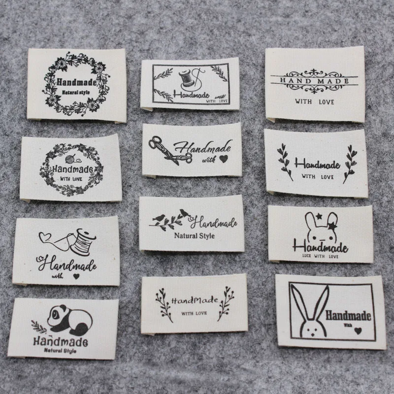 100pcs 수제 라벨/천 개인 라벨 인쇄 면화 라벨 태그 의류 인쇄 태그 의류 면화 라벨