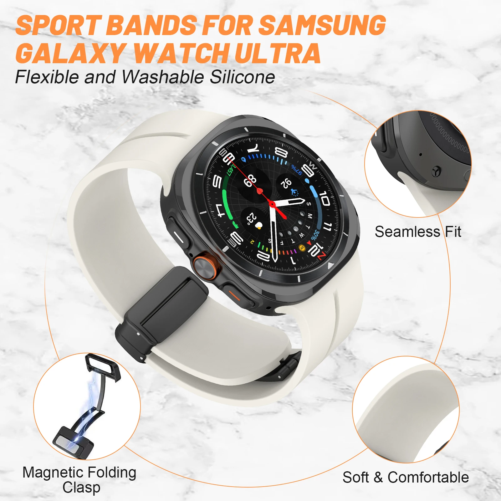 Magnetisches Armband für Samsung Galaxy Watch Ultra 2 Zubehör Silikon Sportarmband Correa Galaxy Watch Ultra (2025) 47mm Band – Detail 5