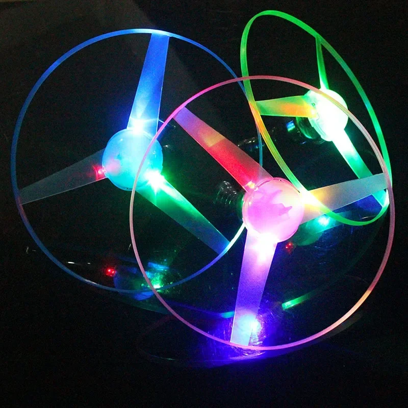 Kid Sports Pull Line Saucer Toys Children Outdoor Fun Rotating Flying Toy LED Light Parks Beach