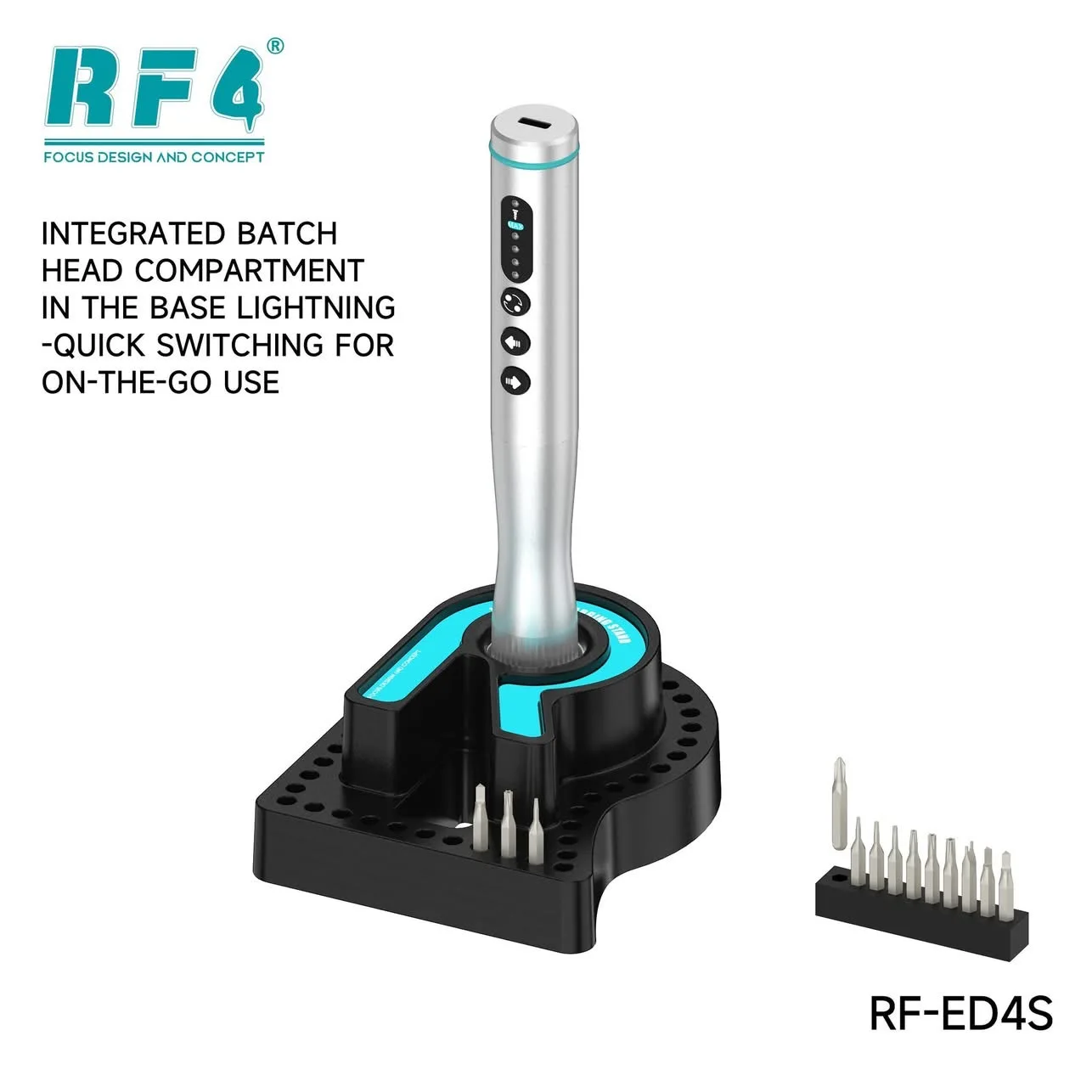 RF4 전동 드라이버 세트(다양한 교체 가능 블레이드 + 고정 브래킷 포함) 휴..