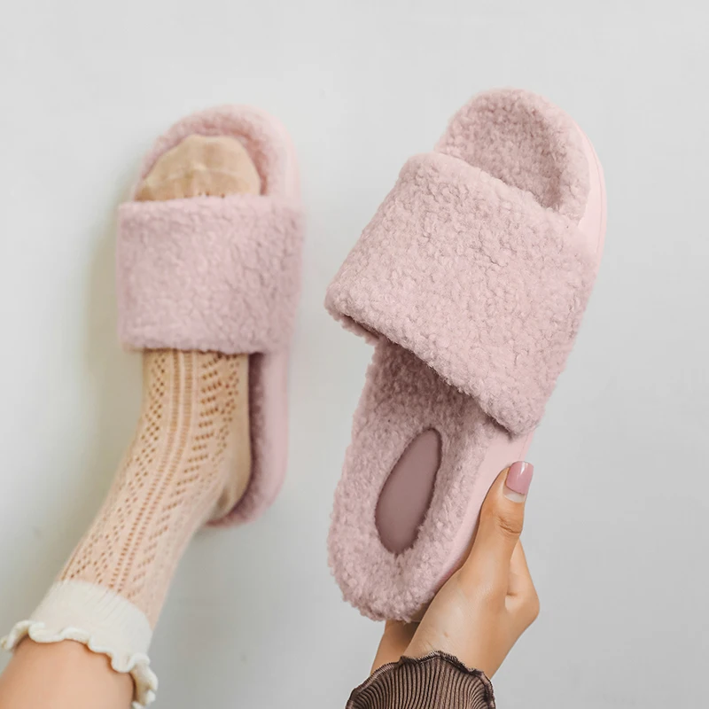 Slippers Women Winter Soft Plush Indoor House Warm Cotton Slides Couple Ladies Shoes Thick Sole Fluffy Slipper Men Home Slides