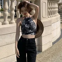 Camisole Summer Women's Retro Print Halte Bandage Slim Sexy Exposure Navel  Tank Tops - Image 4