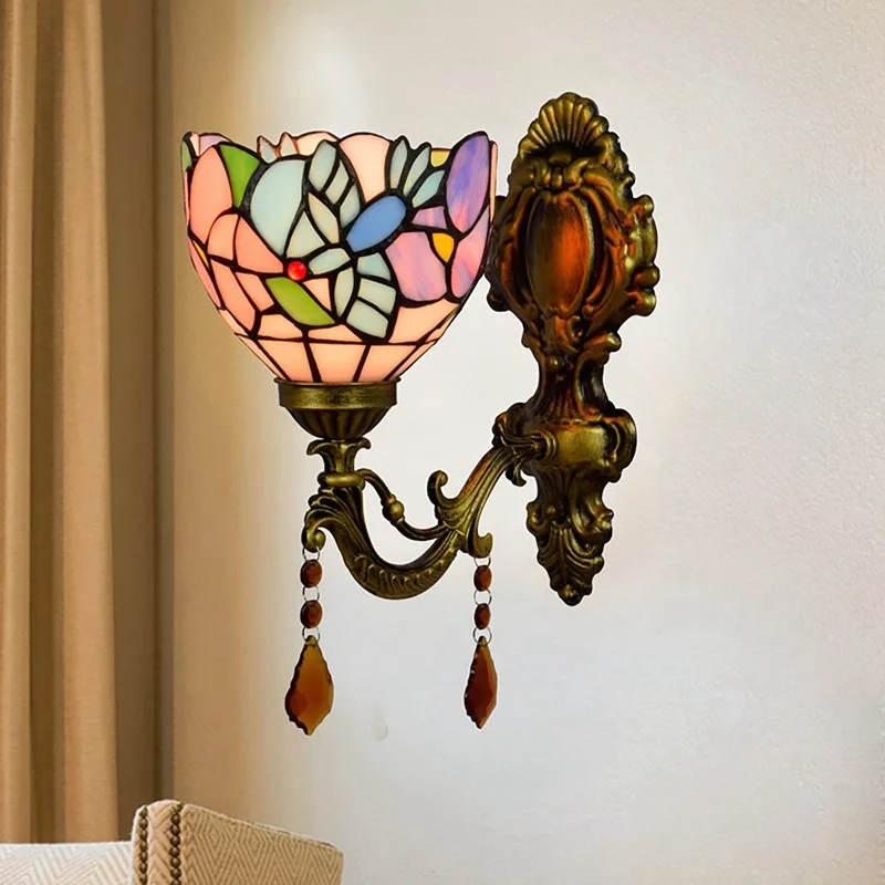 

Little Bird American Wall Lamp Retro Pastoral Colored Crystal Wall Lamp Tiffany Corridor Bedroom Bedside Wall Lamp