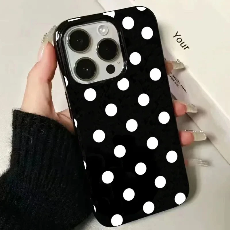 Polka Dots Full Screen Black Phone Case - Creative White Design Cover