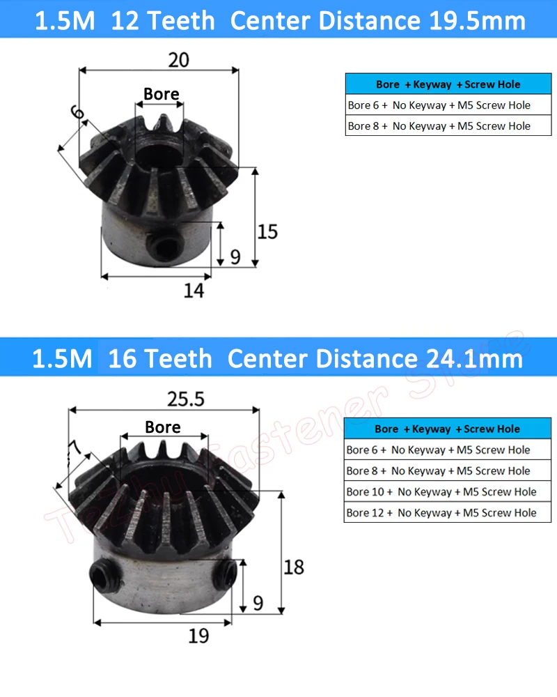 1pc 1:1 Bevel Gear 1.5M 12 16 18 20 25 30 Teeth 1.5 Module 12T 16T 18T 20T 25T 30T 90 Degrees Meshing Angle Steel Gear Bore 6-25