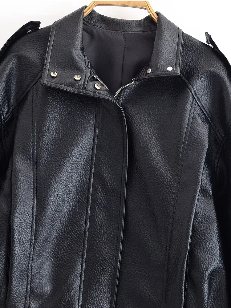 Street PU Leather Loose Jackets for Women Fashion Solid Long Sleeve Zipper Jacket Coats Female 2025 Autumn Lady Coat﻿ ﻿