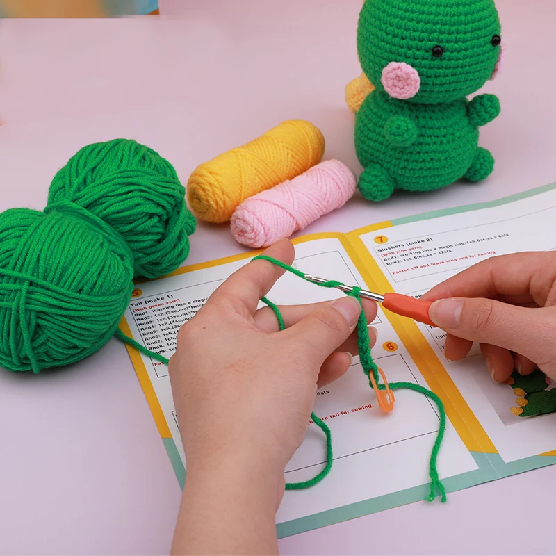 KRABALL Penguin Dinosaur DIY Animal Beginners Knitting Kit Adults and Kids Crochet Hook Accessories and Instructions