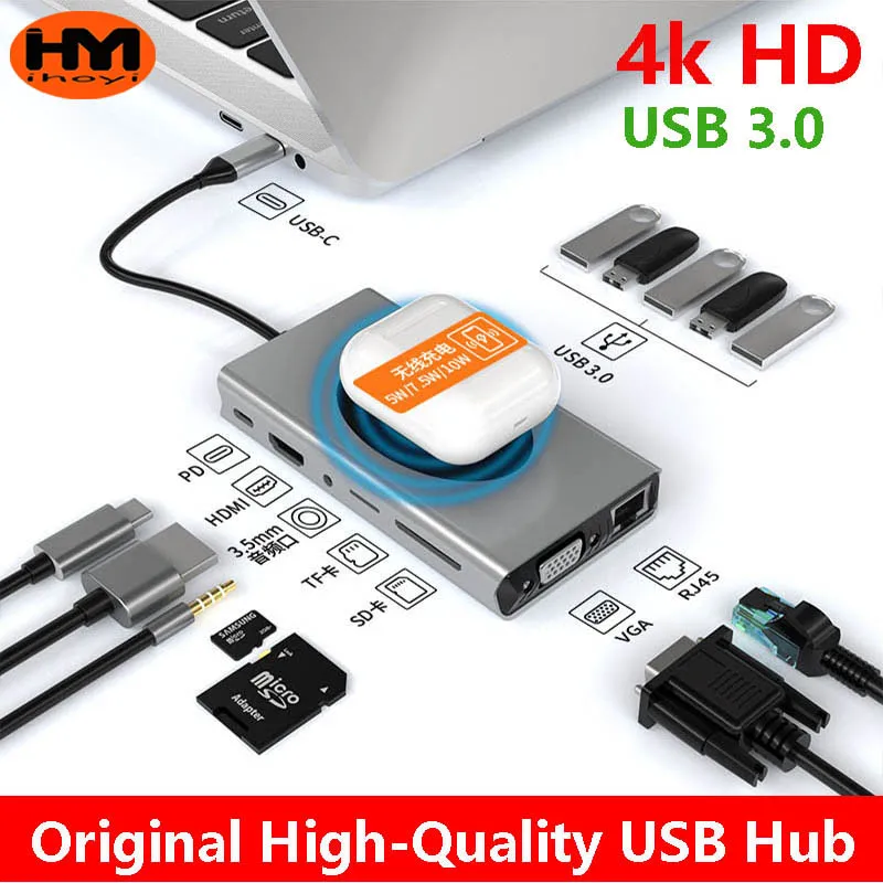Hub Usb 3.0 Docking Station Usb 3.0 Splitter Diverse Porte Tipo C Extensor Usb Dock Concentratore 4K Hd Per Xiaomi Lenovo Macbook