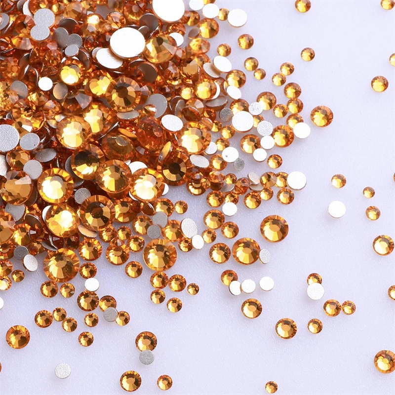 Description Picture 5 of item1440Pcs Mix Size Round Glass Flatback Rhinestone Glitter Yellow Glue On Stones Red Non Hot Fix Rhinestones for DIY Nail Art