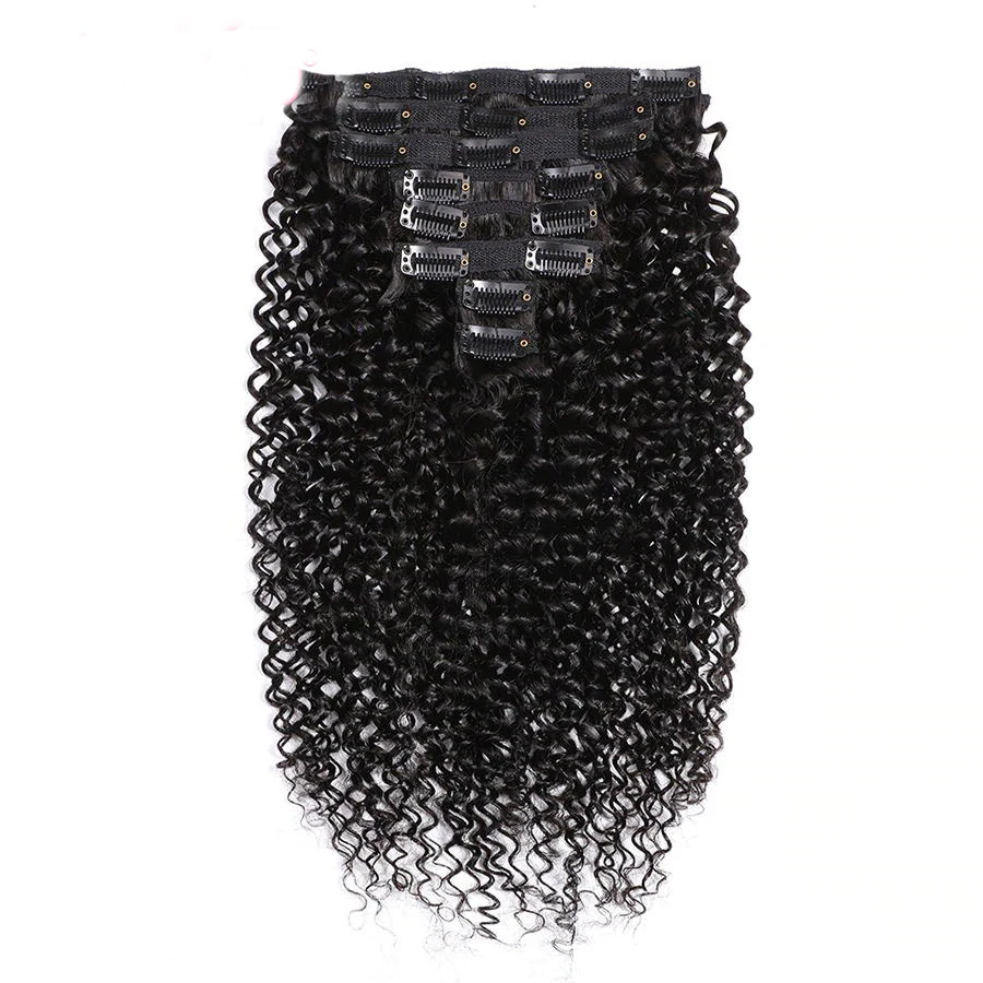 Human Hair Deep Wave Clip In Hair Extensions Brazilian Clip In 8 Pcs/Set Natural Black Color Ins Remy 8-26 Inch 120G hair extensions