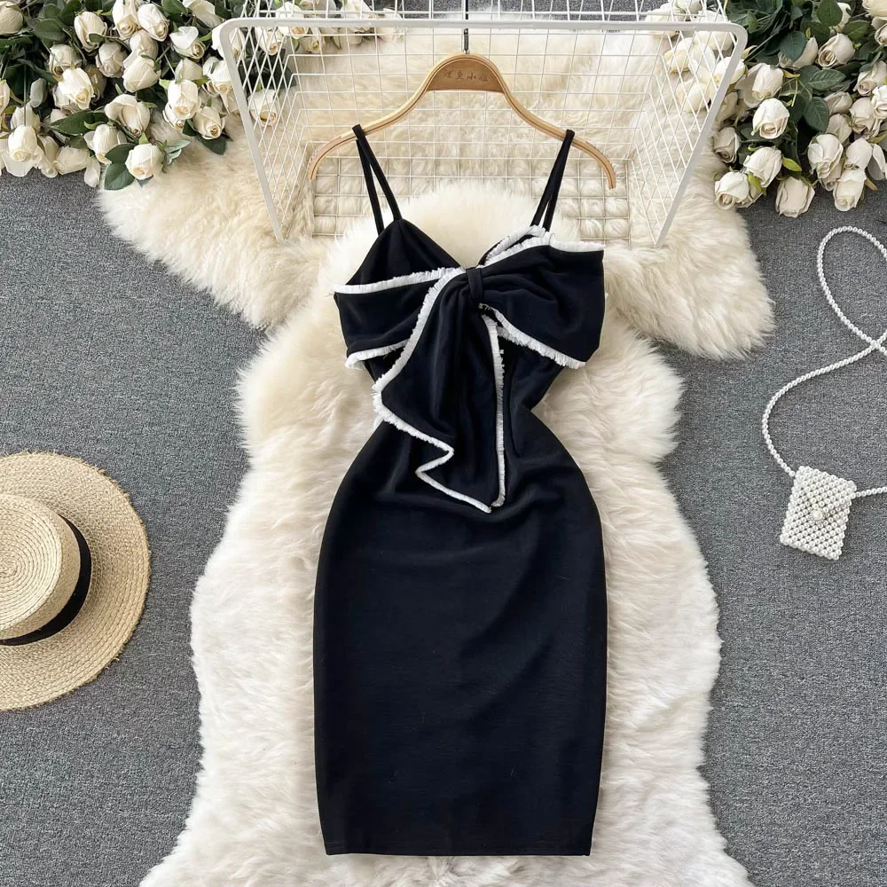 

Bow Knot Fringe Sexy Sling Dress Slim Fit Slim Dress gray22