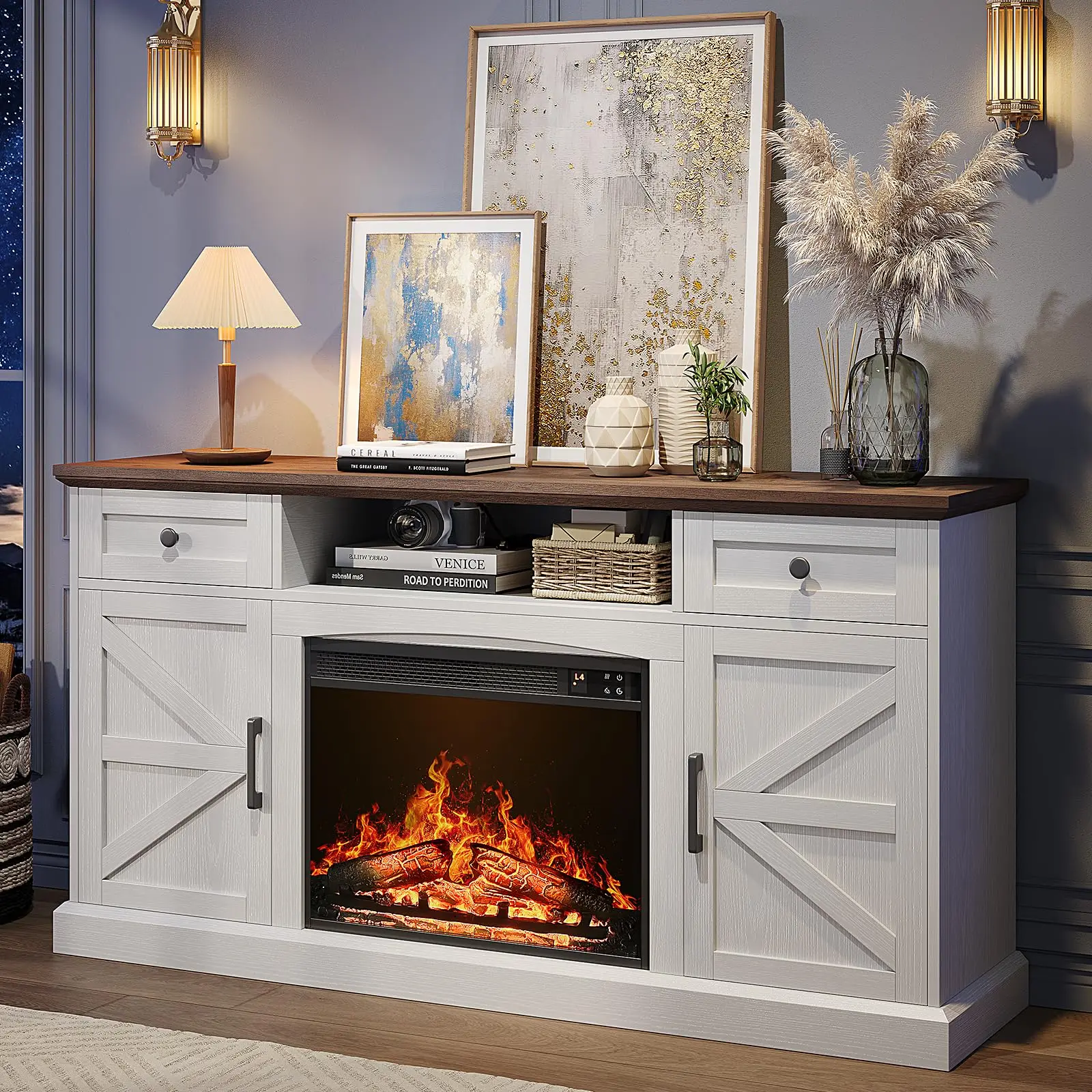 23 Inch Farmhouse Fireplace TV Stand 1