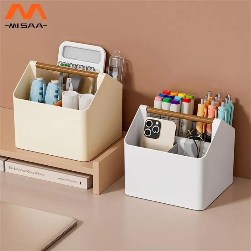 

Large Capacity Pen Holder Snow Mountain White Healthy Material Easy To Take Removable Divider Compartmented Storage Cream White