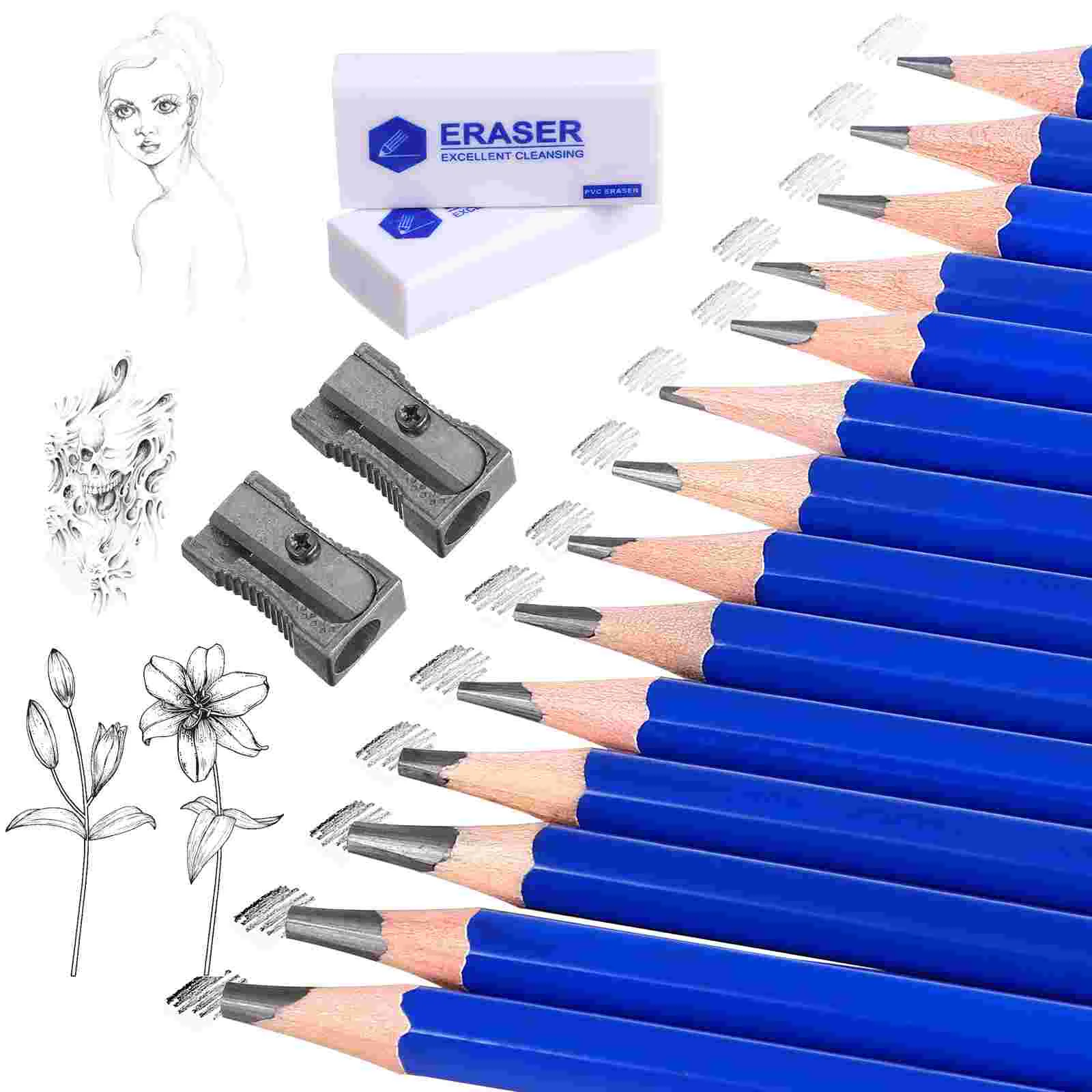 

1 Set of Professional Sketching Pencils Drawing Graphite Pencils with Pencil Sharpeners and Erasers for Kid Adults