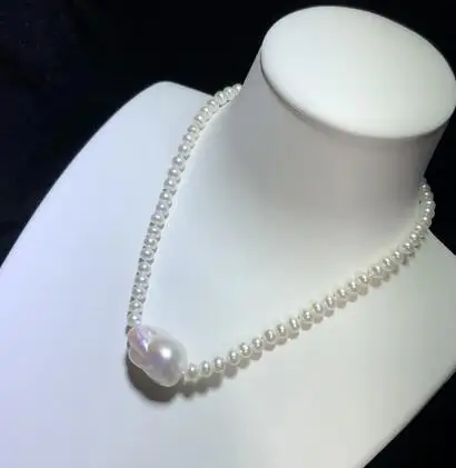 

Hand knotted 6-7mm white freshwater cultured pearl baroque pendant sweater necklace long 43cm