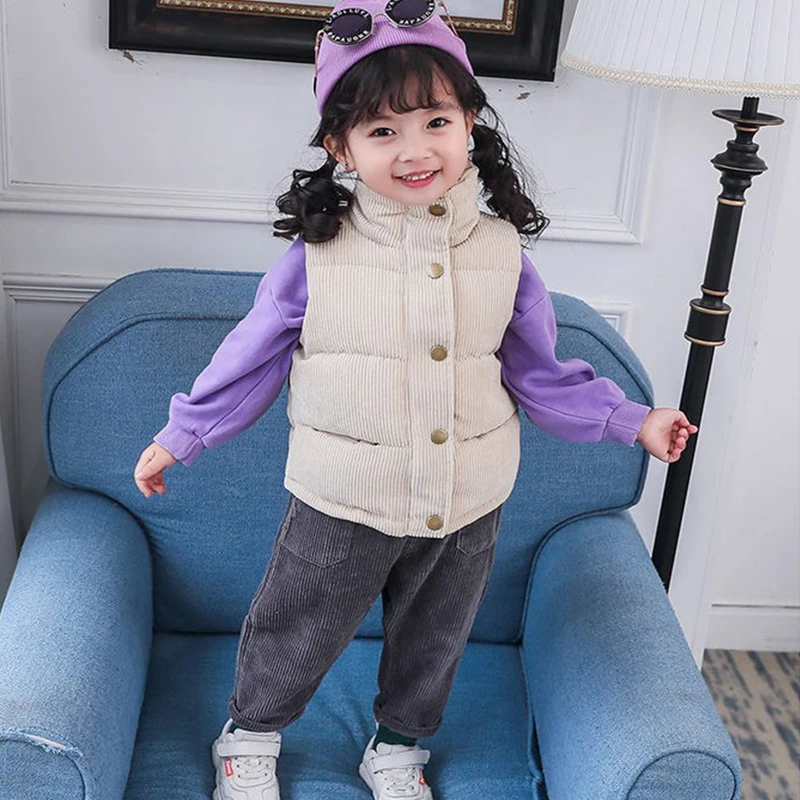 Corduroy Vests Kids Boys Girls Cotton Jackets Autumn Winter Baby Thick Warm Outerwear Children's Coat Casual Waistcoat Clothing