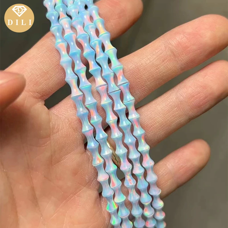 4x6mm Blue Color White Color Bone Shape Nebula Opal Bead in Strand, Bamboo Shape Synthetic Aurora Opal
