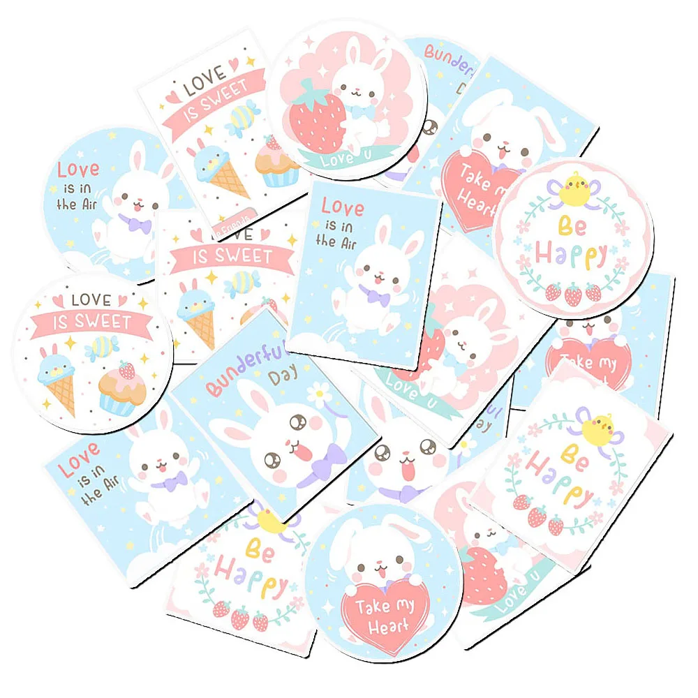 

18pcs Cute Rabbit Bunny Sticker Set - Square, Vertical and Round Decals for Laptops, Water Bottles, Planners, Easter Gift