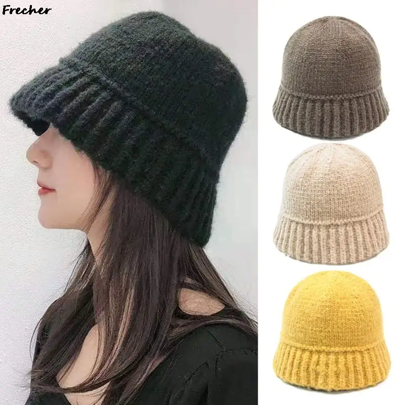 

Korean Style Bucket Hat Keep Warm Autumn Winter Cap Women Wool Hats Fashion Comfortable Knitting Beanies Skullies Ladies Chapeau