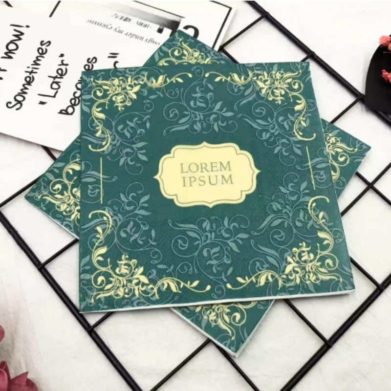 20pcs/pac Green Simple Flower Colorful Printed Napkin Western Restaurant Coffee Shop Wedding Mouth Cloth Wooden Pulp Paper 33cm