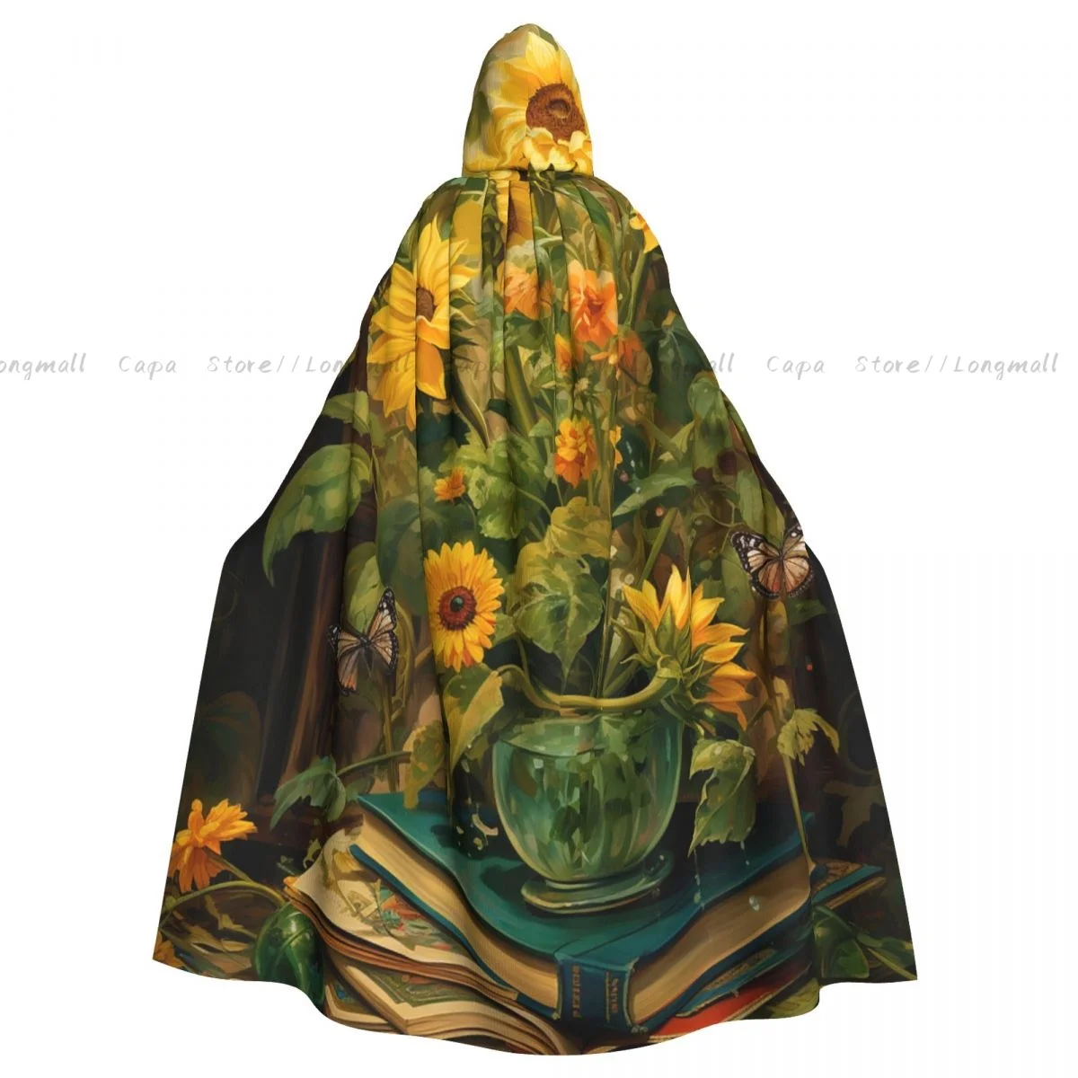 

Sunflower On The Book Hooded Cloak Coat Halloween Cosplay Costume Vampire Devil Wizard Cape Gown Party