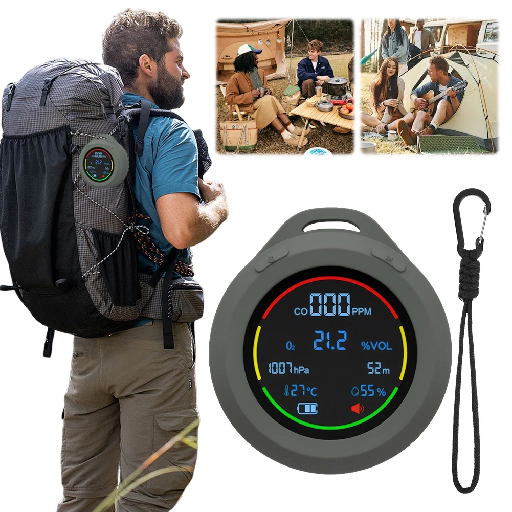 6 In 1 CO CO2 Carbon Monoxide Carbon Dioxide Detector HD LCD Display Air Quality Monitor Rechargeable 1500mAh for Indoor Outdoor