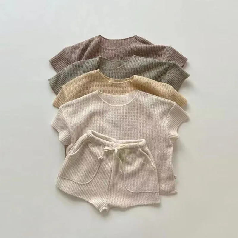 

Casual Baby Girls Boys Short Sleeve Pure Color T-shirt + Shorts Clothing Sets Summer Baby Boys Girls Children's Clothes Suit