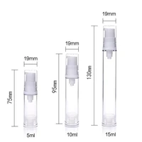 5 pièces de flacons de lotion en plastique vides de 5/10/15 ml, avec pompe sans air, conteneurs à pression pour cosmétiques, soins de la peau, vaporisateur de voyage. 6