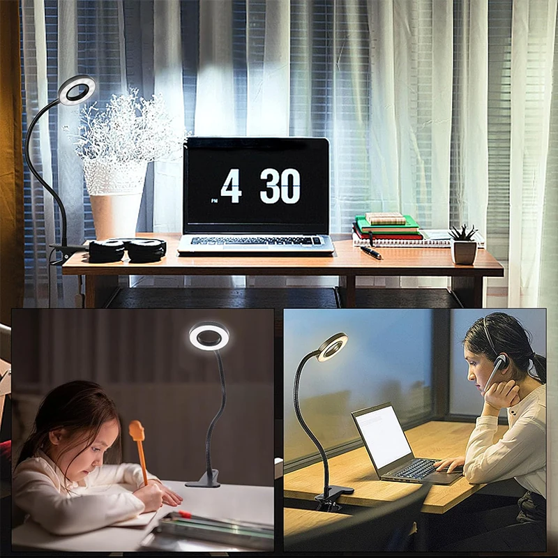 Adjustable Clip-On Desk Lamp with 10 Brightness Levels and 3 Light Modes