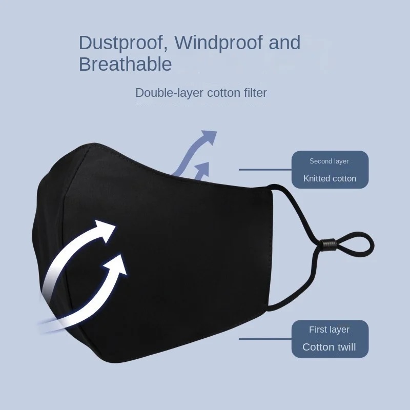 1pc Printed Mask Pure Cotton Black Mask Men's And Women's Dust And Sun Protection Autumn Winter Warm Cold Resistant