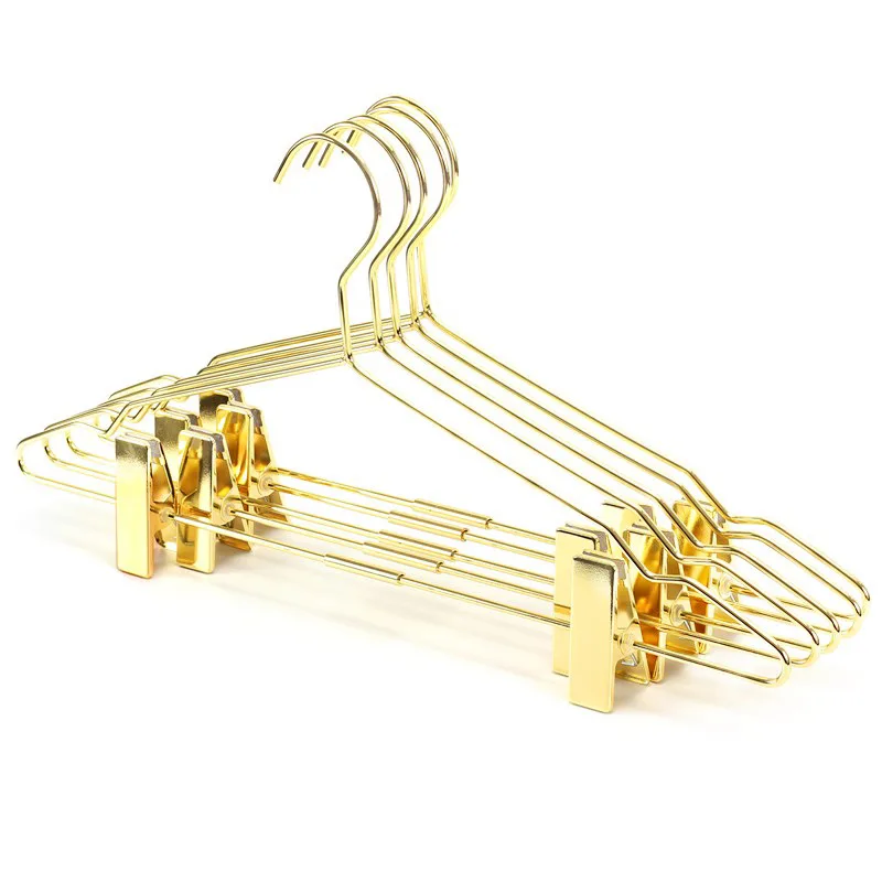 

5pcs Golden Hangers for Clothes,Metal Pants Rack with Clips for Sock Skirt Scarf,Thickened Drying Hanger for Store Display