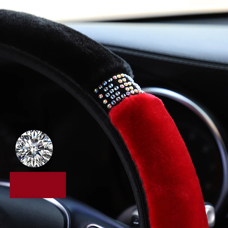 Car Steering Wheel Cover 37-38cm Diameter Soft Plush Rhinestone steering wheel cover