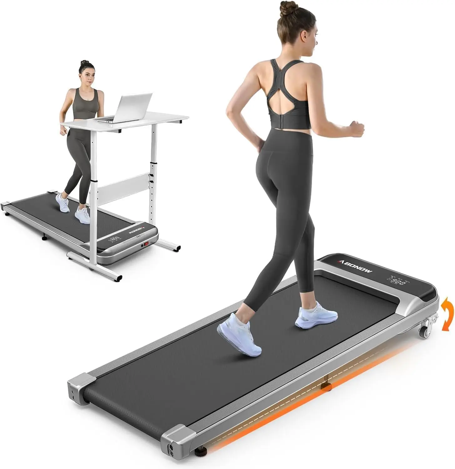 Pad, Under Desk Treadmill with Incline for Home Office 2.5HP Portable Walking Treadmill with 280 Lbs Weight Capacity Wal