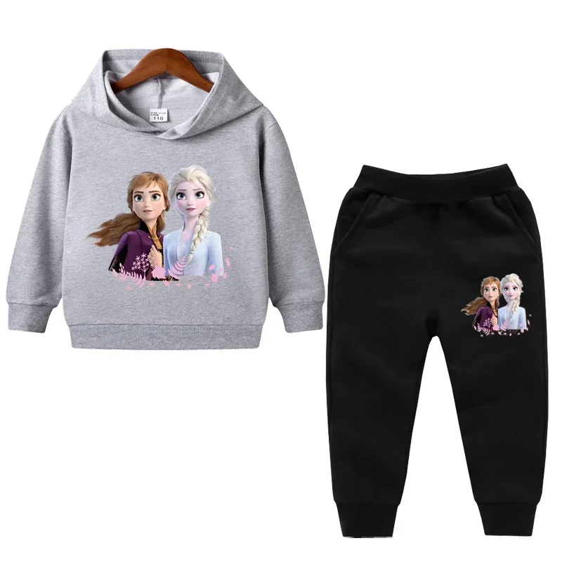 thumbnail image 1 of Ropa de primavera para niños, suéter con capucha de manga larga para niñas de Frozen Elsa, conjunto de 2 piezas de sudadera y pantalón para niños pequeños, 1 of 5